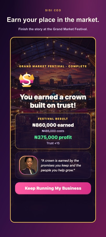 The Grand Market Festival result: a crown earned on trust.